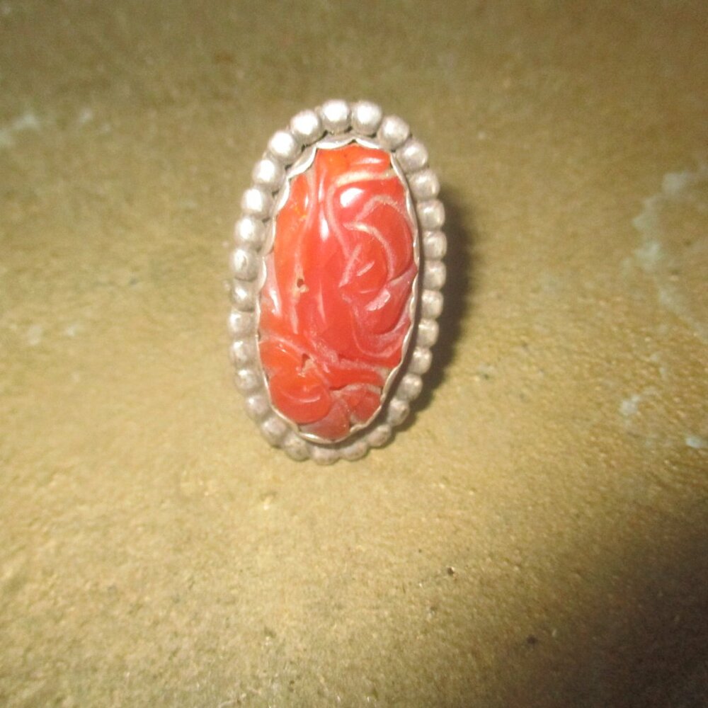 Sterling Silver and Coral Handcrafted Ring Size 5